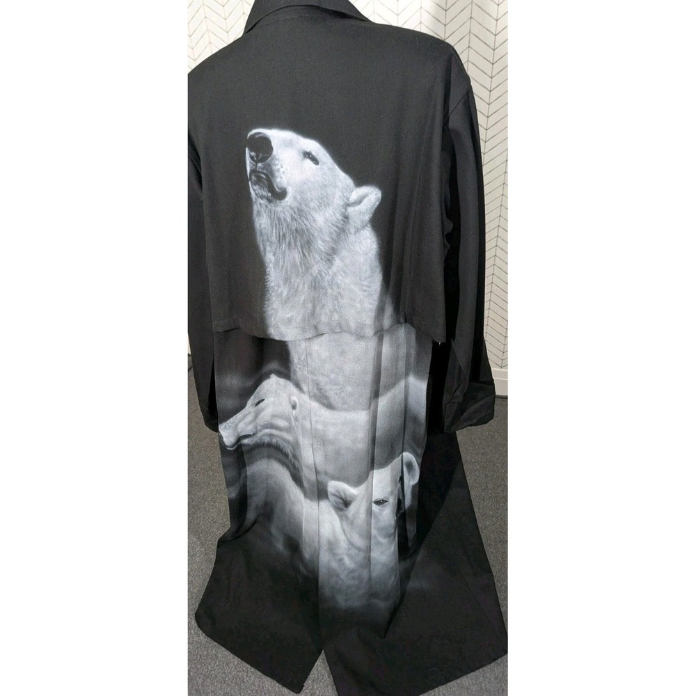 Dion Coat Women's 2X Black Western Airbrushed Polar Bear Print Buffalo Buttons